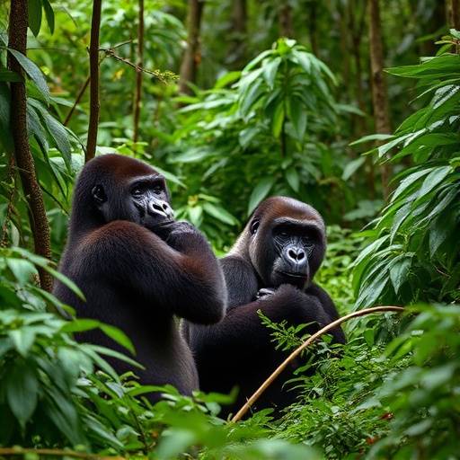 Bwindi Impenetrable National Park forest with gorillas