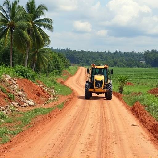 Construction of a road in Uganda with heavy machinery