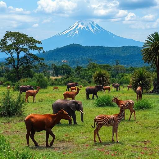 Ugandan wildlife with a mountain backdrop